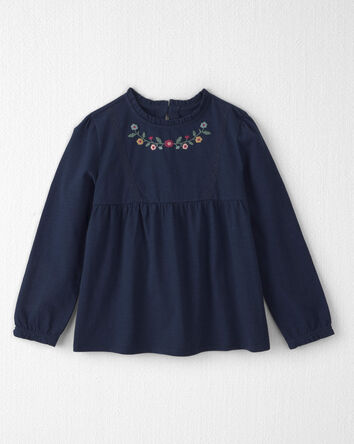 Filles - Haut p&eacute;plum en coton biologique &agrave; broderie, 