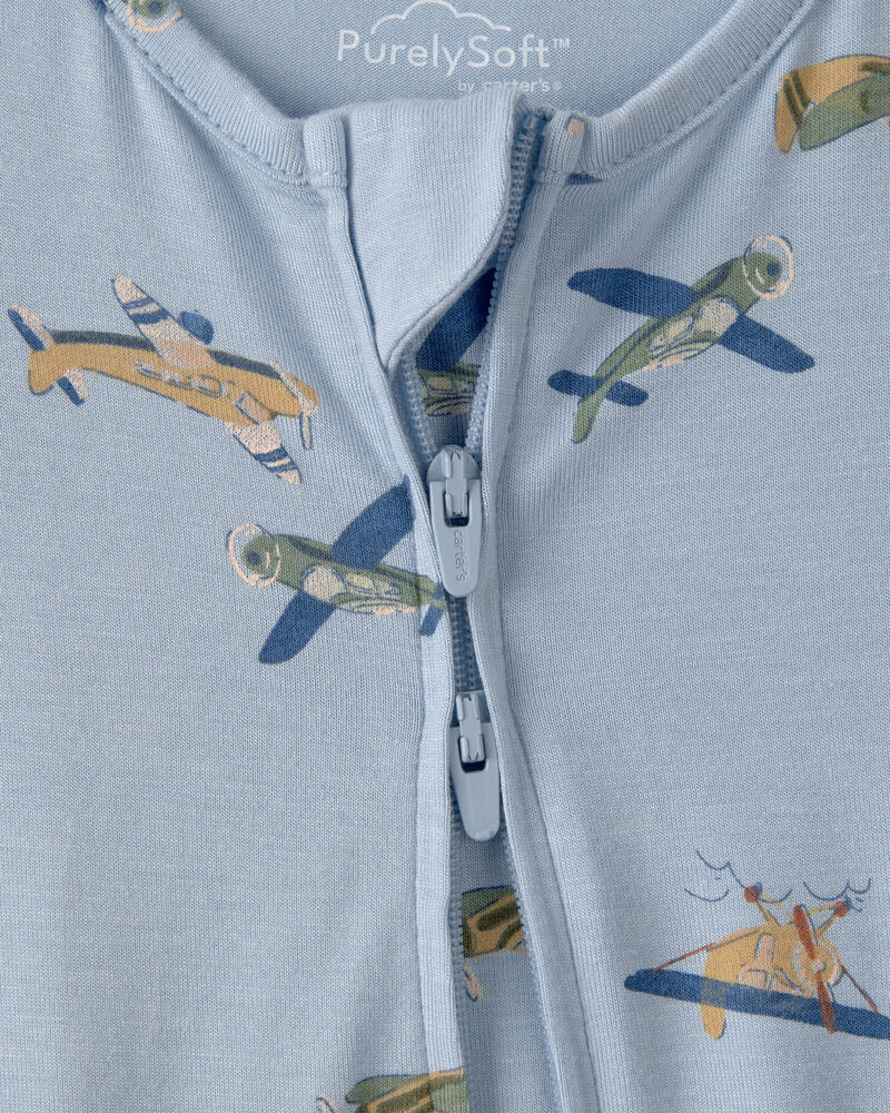 B&eacute;b&eacute; gar&ccedil;on - Grenouill&egrave;re PurelySoft avec fermeture &agrave; glissi&egrave;re 2 sens, avion - Bleu, image 2 sur 5 diapositives
