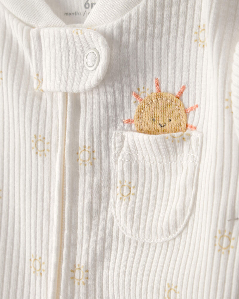 B&eacute;b&eacute; - Grenouilli&egrave;re &agrave; fermeture &agrave; glissi&egrave;re 2 sens, motif soleil - Blanc, image 2 sur 4 diapositives
