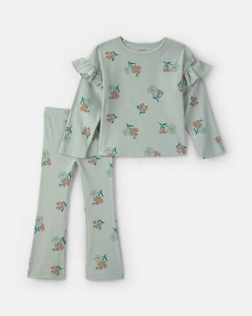 Toddler Girl Floral Long-Sleeve Top & Pant Set - Green, 