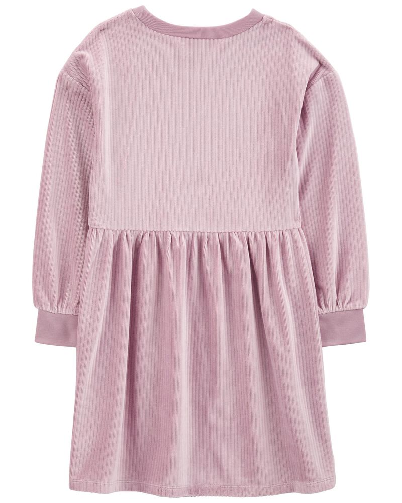 Kid Long-Sleeve Velour Dress, image 2 of 4 slides