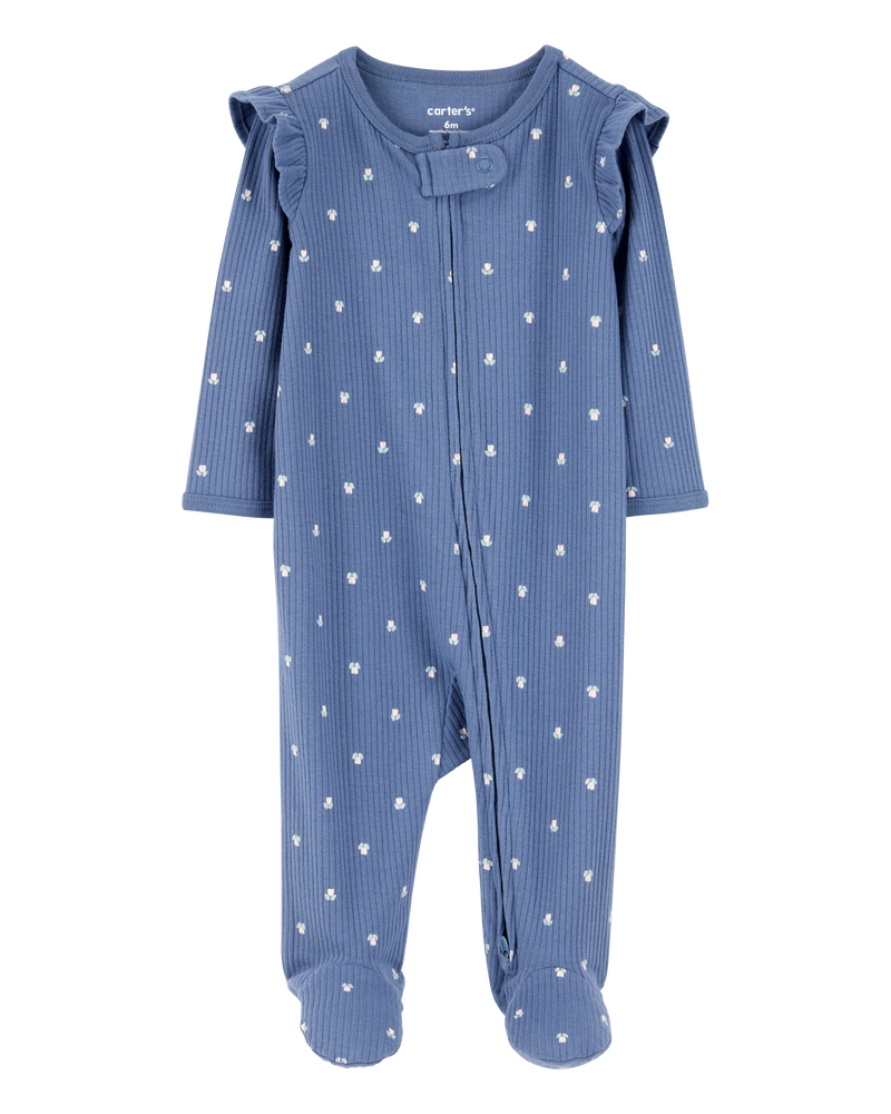 Baby Girl Mini Floral 2-Way Zip Ribbed Sleeper, image 1 of 2 slides