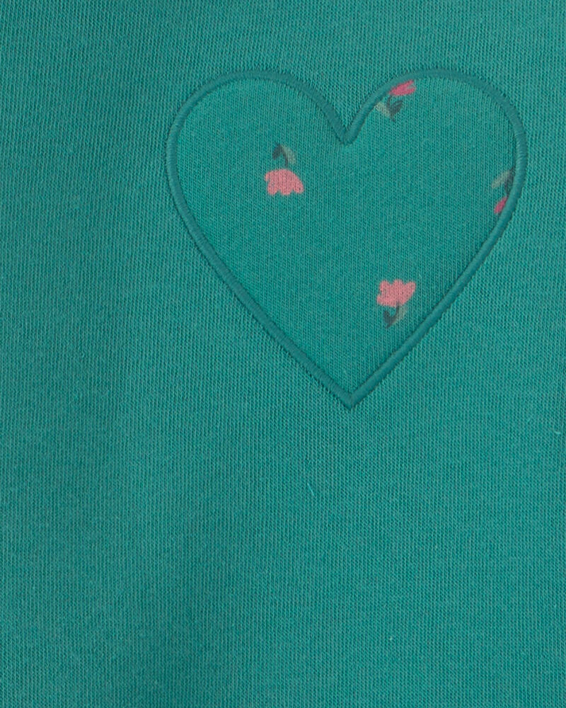 Toddler Girl 2-Piece Heart & Floral Fleece Long-Sleeve Top & Pant Set &ndash; Green, image 3 of 5 slides