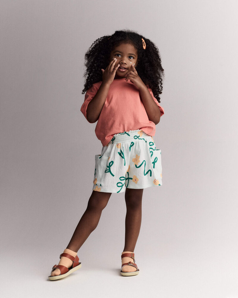 Tout-petit fille - Short ample &agrave; poches &agrave; imprim&eacute; floral - Vert clair, image 3 sur 7 diapositives