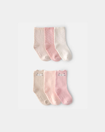 Toute-petit fille - Emballage 6 paires de chaussettes mi-mollet &agrave; motif chat et pois, 