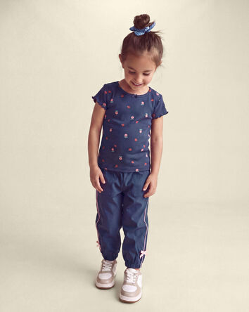 Toddler Girl Bow-Cuff Poplin Joggers - Navy Blue, 