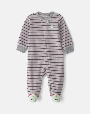 Baby Boy Monster Striped Fleece 2-Way Zip Sleeper - Grey, 