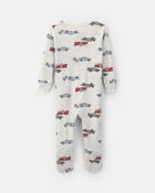 Baby Boy Race Car Thermal Waffle Knit 1-Piece Pyjama - Cream, image 2 of 5 slides