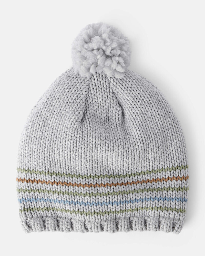 Baby Boy Striped Pom Winter Hat - Grey, image 1 of 3 slides