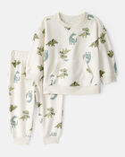 Baby Boy Dinosaur French Terry Long-Sleeve Tee & Pant Set - Ivory, image 1 of 3 slides