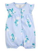 Baby Floral Flutter Romper - Blue, image 1 of 3 slides