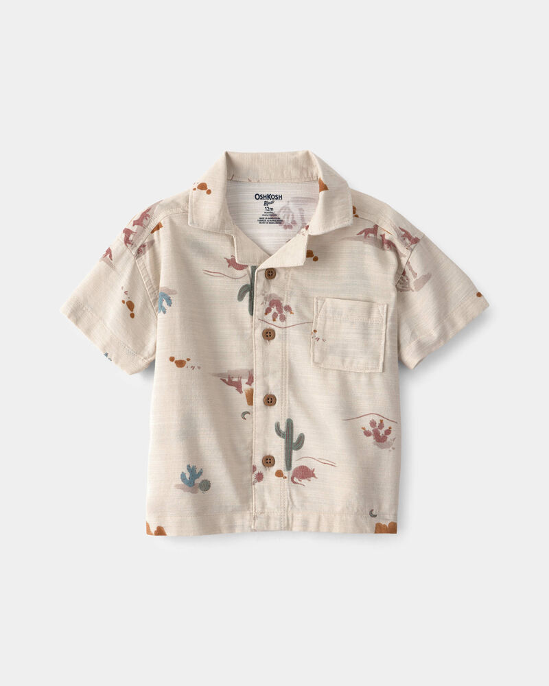 B&eacute;b&eacute; gar&ccedil;on - Chemise boutonn&eacute;e &agrave; manches courtes, motif d&eacute;sert - Beige, image 1 sur 2 diapositives