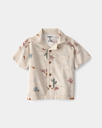 B&eacute;b&eacute; gar&ccedil;on - Chemise boutonn&eacute;e &agrave; manches courtes, motif d&eacute;sert - Beige, 