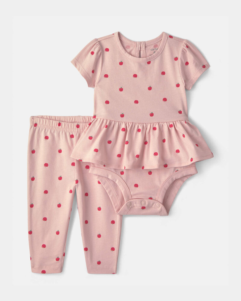 Baby Girl 2-Piece Apple Bodysuit & Pant Set - Pink, image 1 of 3 slides