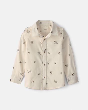 Boys Dog Long-Sleeve Button-Down Shirt - Cream, 