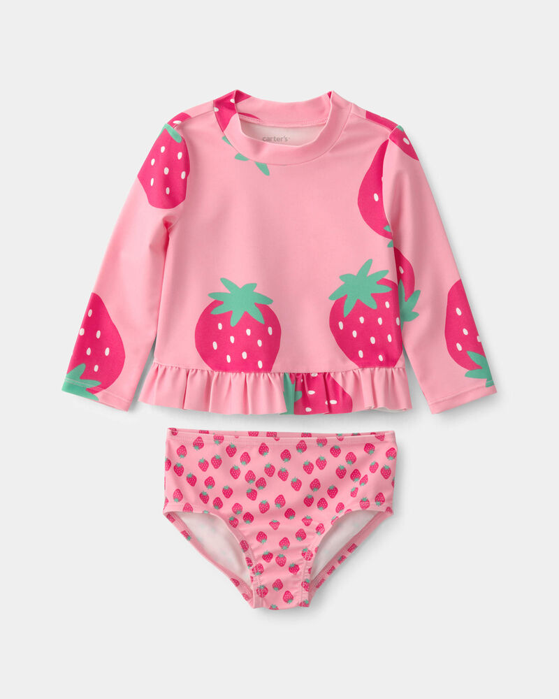 Baby Girl 2-Piece Strawberry Rashguard Swimsuit Set - Pink, image 1 of 3 slides