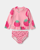 Baby Girl 2-Piece Strawberry Rashguard Swimsuit Set - Pink, image 1 of 3 slides