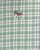 Chemise boutonn&eacute;e en flanelle &agrave; carreaux et motif chien pour tout-petit - Vert/Blanc, image 5 sur 5 diapositives