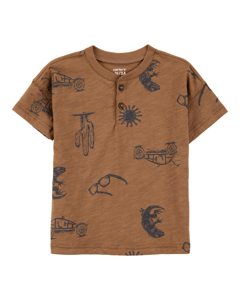 Baby 2-Piece Desert Print Henley Tee - Brown, image 1 of 3 slides