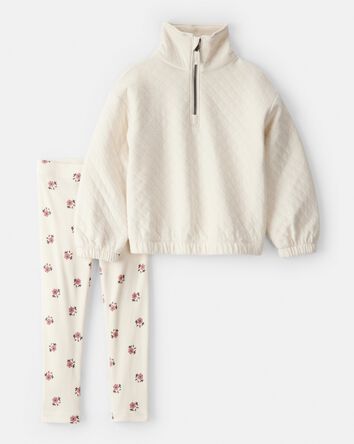 Toddler Girl Quilted Quarter-Zip & Floral Legging Set - Cream, 