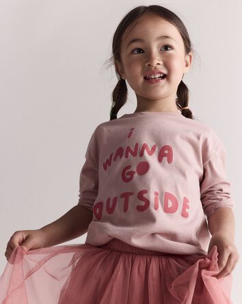 Toddler Girl I Wanna Go Outside Long-Sleeve Relaxed Graphic Tee - Light Pink, 
