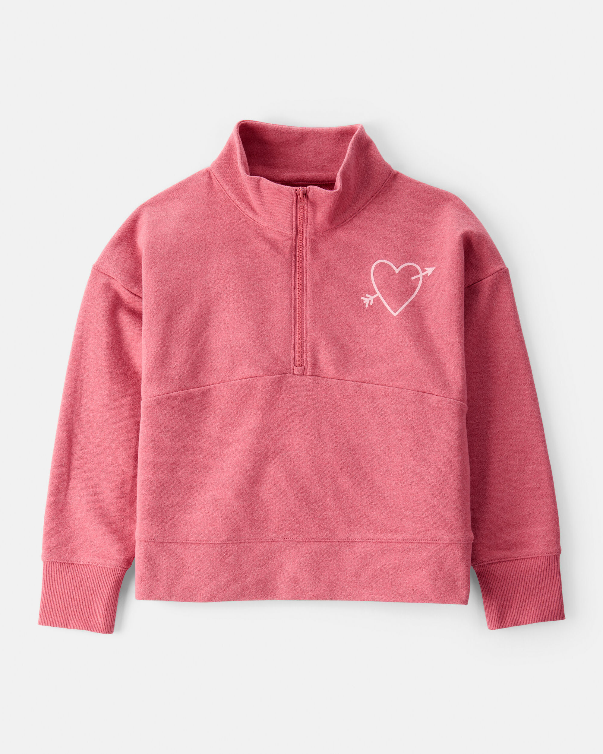 Pink Girls Heart Print Quarter-Zip Pullover Sweatshirt