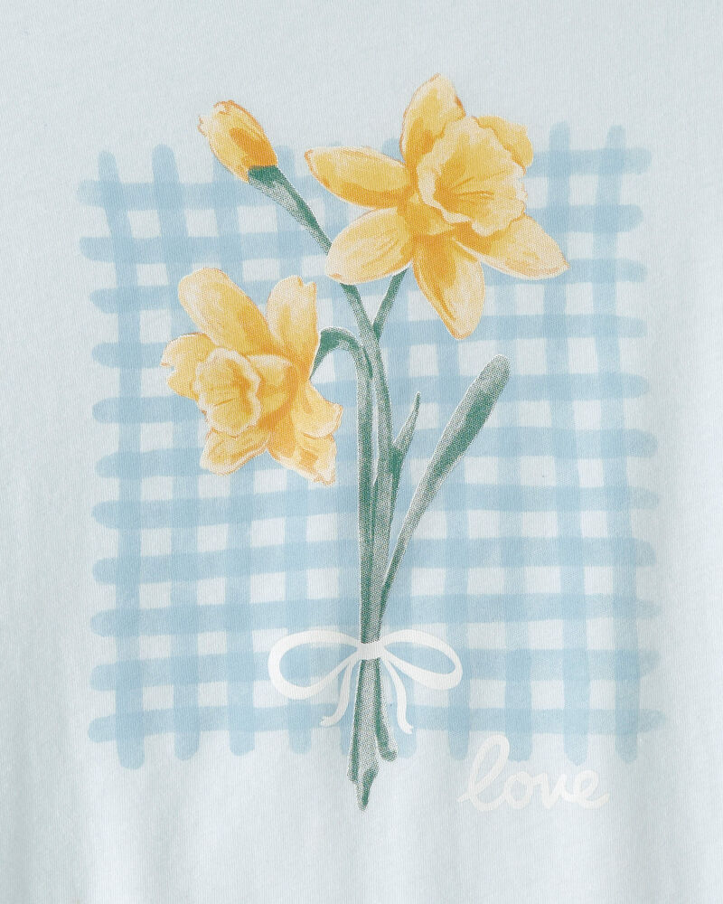 Girls Floral Graphic Tee - Blue, image 2 of 3 slides