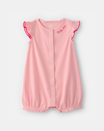 B&eacute;b&eacute; fille - Barboteuse &agrave; manches courtes en tissu c&ocirc;tel&eacute; &laquo;&nbsp;Little One&nbsp;&raquo; - Rose, 