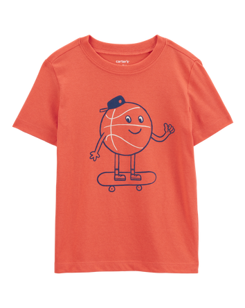 Toddler Basketball Skating Solid Short Sleeve Graphic Tee - Orange, 