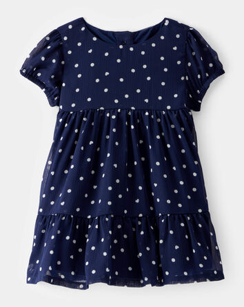 Baby Chiffon Crinkle Polka Dot Dress - Navy, 