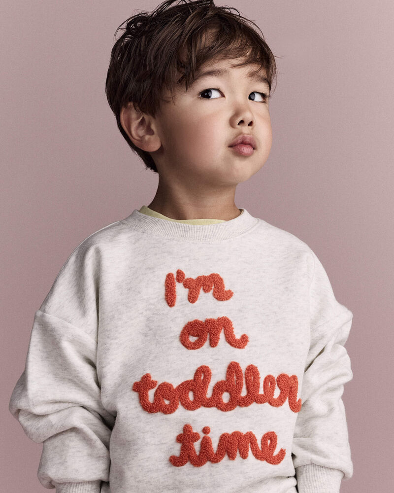 Tout-petit - Chandail &agrave; manches chauve-souris &laquo;I&rsquo;m on toddler time&raquo; - Gris chin&eacute;, image 1 sur 6 diapositives
