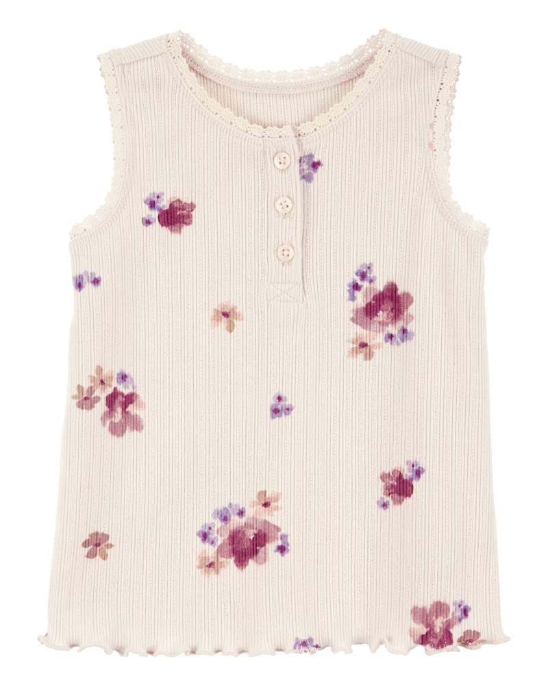 Toddler Ribbed Floral Print Tank Top - Ivy, image 1 of 3 slides