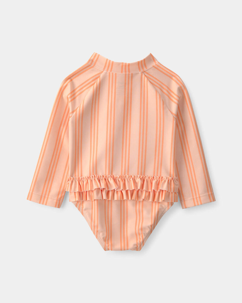 B&eacute;b&eacute; fille - Maillot de bain 1 pi&egrave;ce &agrave; manches longues, rayures - Orange, image 3 sur 4 diapositives
