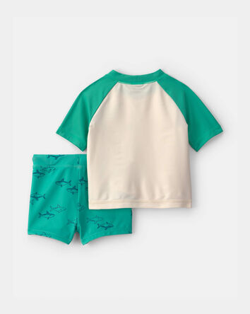 Baby Boy 2-Piece Shark Rashguard Swimsuit Set - Green/Cream, 