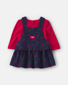 B&eacute;b&eacute; fille - Ensemble 2 pi&egrave;ces robe en velours c&ocirc;tel&eacute; &agrave; motif floral et manches longues &ndash; Bleu marine, image 1 sur 5 diapositives
