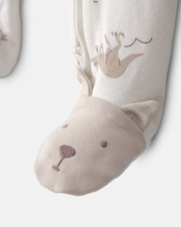 Baby Kangaroo 2-Way Zip 100% Cotton Sleeper - Cream, 