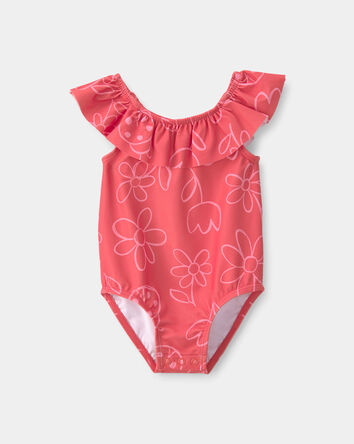 B&eacute;b&eacute; fille - Maillot de bain 1 pi&egrave;ce fleuri pour fille - Rouge, 