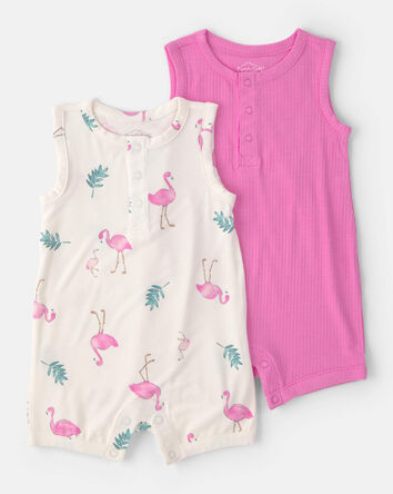 Baby Girl 2-Pack Flamingo PurelySoft Short-Sleeve Romper - Pink/Ivory, 