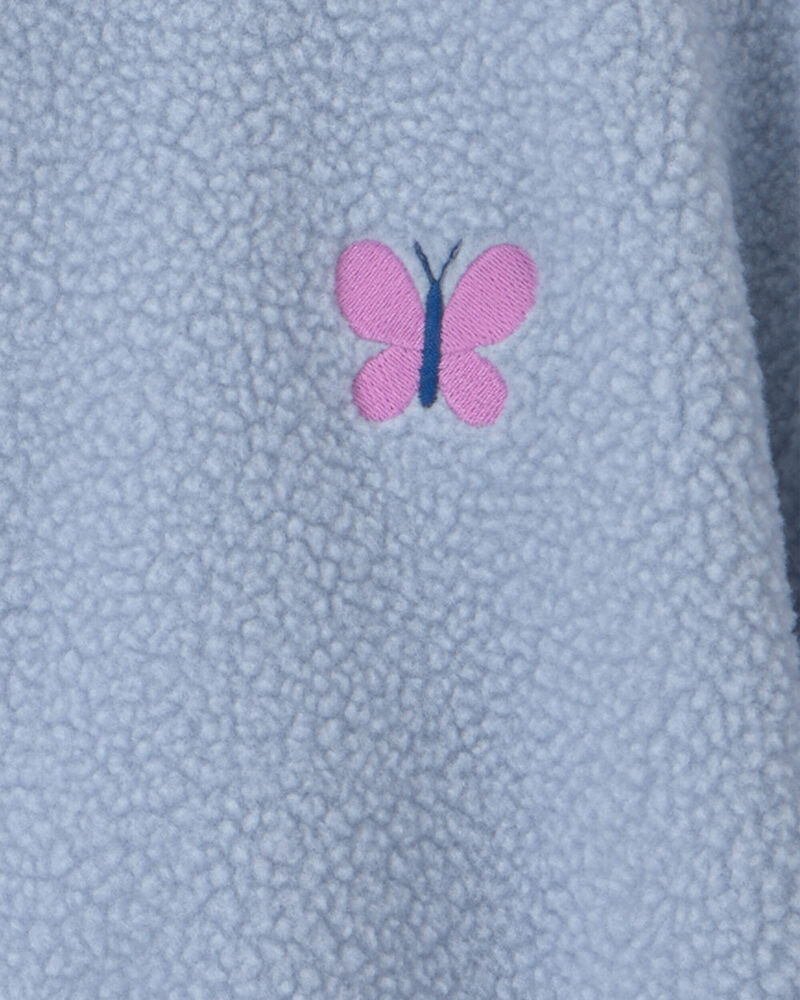 Girls Butterfly Teddy Microfleece Zip-Up Jacket - Blue, image 2 of 3 slides