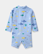 Baby Boy Fish 1-Piece Rashguard Swimsuit - Blue, image 2 of 4 slides