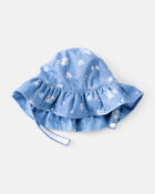 Baby Girl Chambray Floral Print Sun Hat - Blue, image 2 of 3 slides