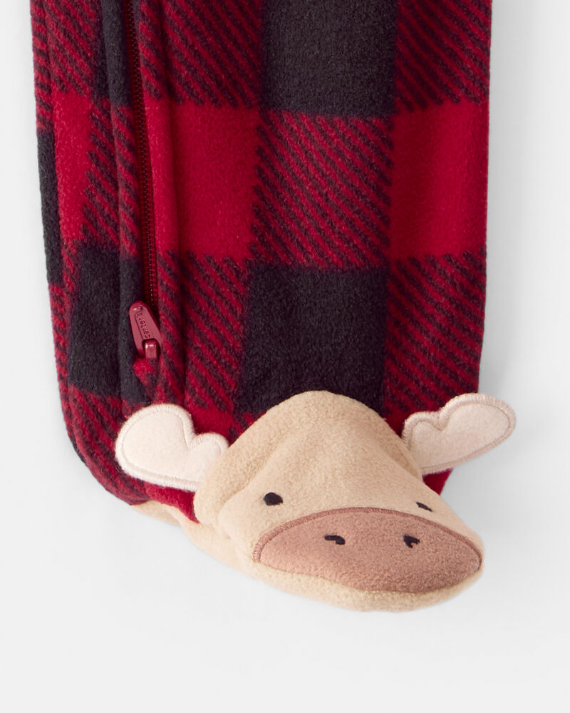 Baby Plaid Print Reindeer Christmas Loose Fit Long-Sleeve Sleeper - Red, image 4 of 5 slides