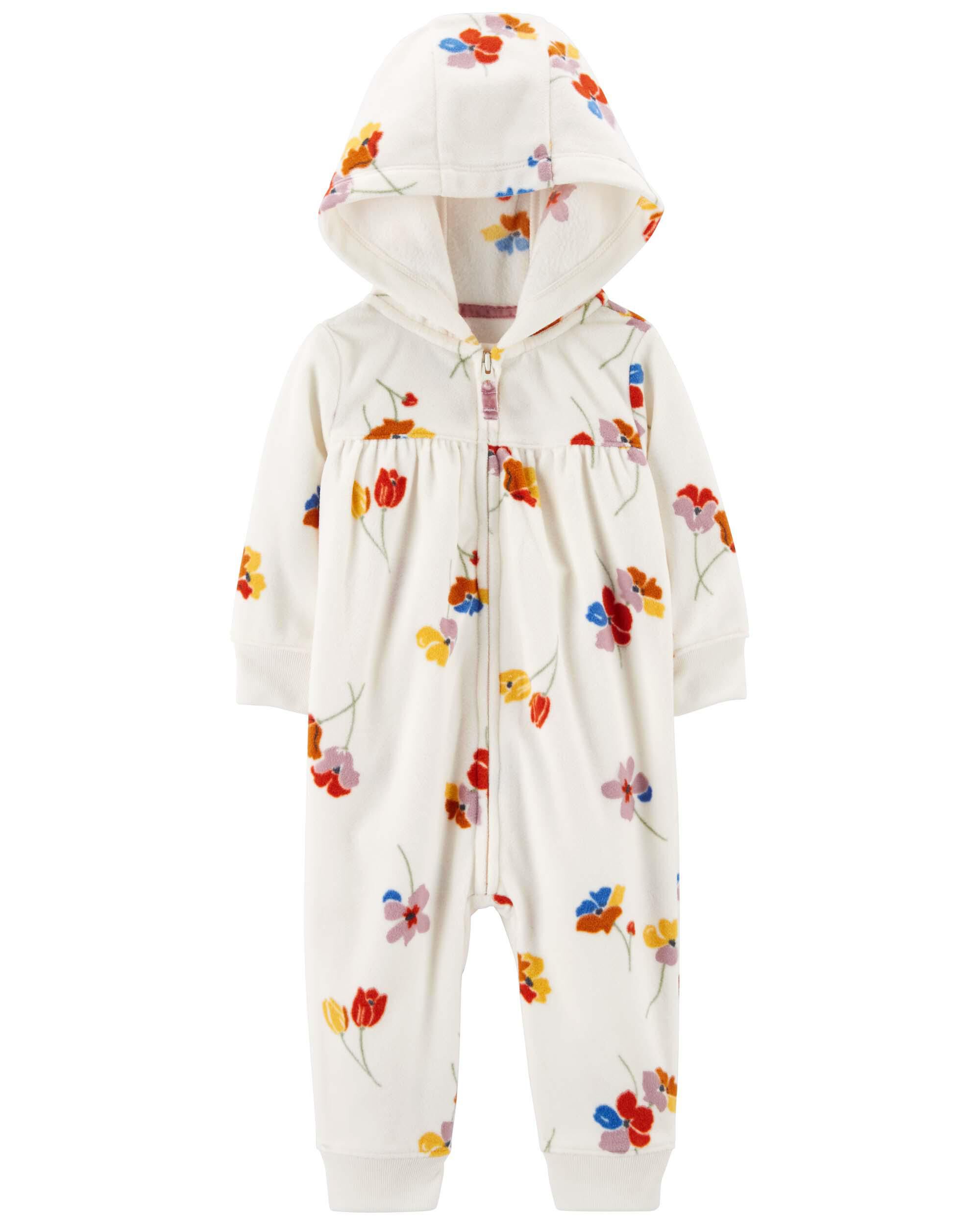 White Floral Hooded Zip Up Fleece Jumpsuit Carter s Oshkosh Canada