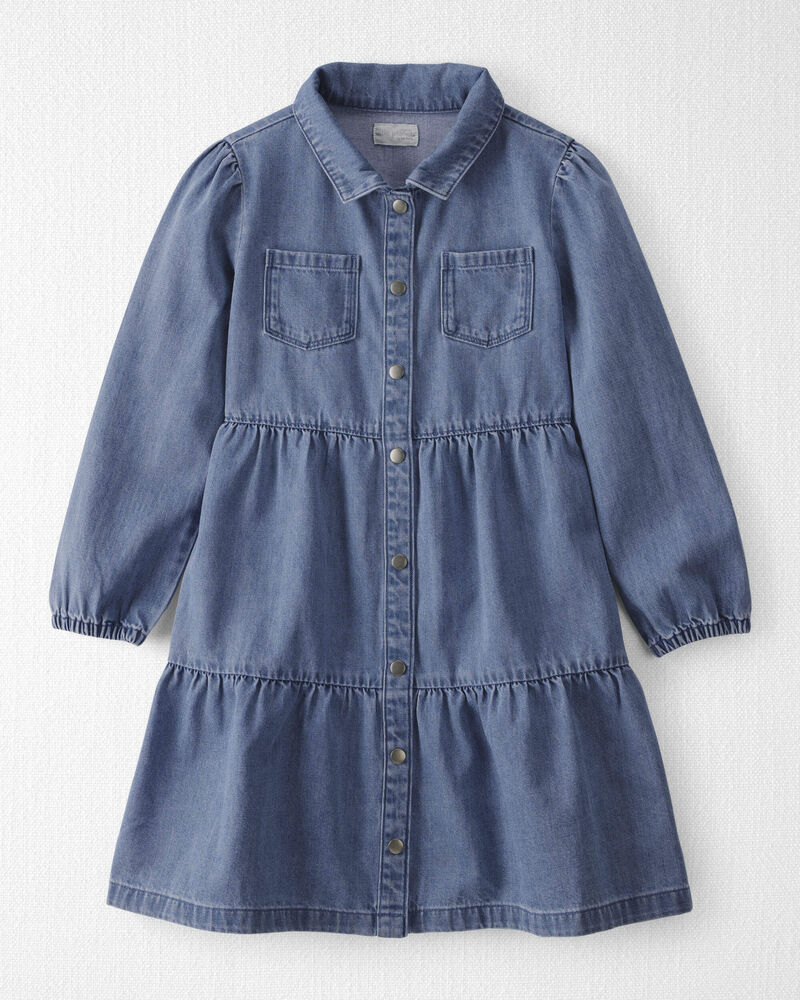 Girls Organic Cotton Denim Dress, image 1 of 5 slides