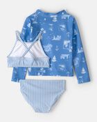 Toddler Girl 3-Piece Sailboat Long-Sleeve Rashguard Swimsuit Set - Blue, image 2 of 5 slides