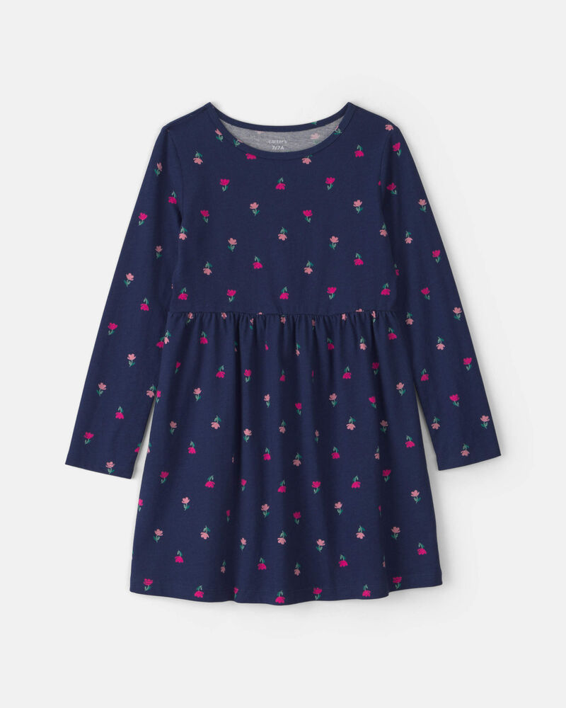 Filles - Robe manches longues &agrave; motif floral &ndash; Bleu marine, image 1 sur 3 diapositives