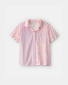 Girls Floral Stripe Short-Sleeve Loose Fit 2-Piece pyjama Set - Pink, image 3 of 5 slides