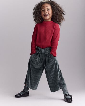 Tout-petit fille - Pantalon en velours &agrave; jambes larges avec n&oelig;ud - Vert fonc&eacute;, 