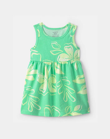 Baby Girl Tropical Floral Sleeveless Dress - Green, 