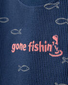 Baby Boy 2-Piece Fishing Herringbone Thermal Short-Sleeve Bodysuit & Short Set - Navy, image 2 of 4 slides